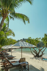 Beautiful tropical sunlight scenery  at koh samed island in Thailand, White sand, sea view with horizon,calmness and relaxation. Inspirational beach resort hotel landscapet,Vintage tone concept