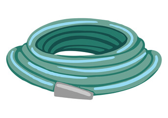 Rolled rubber hose, gardening tool. Hand drawn vector stock illustration. Colorful cartoon clipart isolated on white background. Single doodle element for design, print, decor, card, sticker, logo.