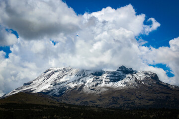 Iztaccihuatl volcano seen from Paso de Cortes, the entrance to Izta-Popo National Park in Mexico