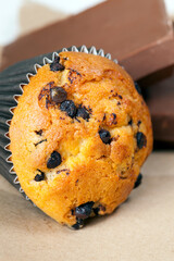 small chocolate cupcake on the table