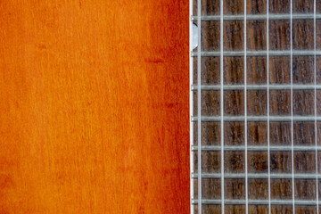 Close-up view of the strings of a guitar