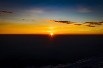Sunrise on the Jamapa glacier on the Pico de Orizaba volcano, Mexico