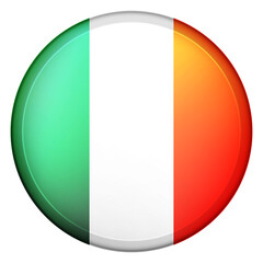 Glass light ball with flag of Ireland. Round sphere, template icon. Irish national symbol. Glossy realistic ball, 3D abstract vector illustration highlighted on a white background. Big bubble.