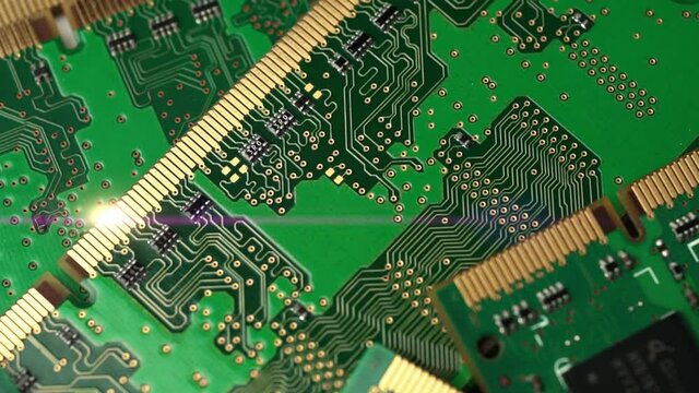 computer Memory ram module with SMD slides in macro.