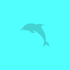 Blue dolphin vector silhouette created from dots wtih blue background