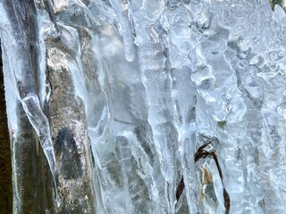 frozen ice icicle winter cold tap background backdrop with copy space