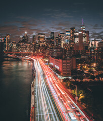 beautiful beautiful views traffic lights city new york bridge illuminated road buildings...
