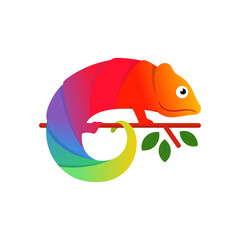 Colorful chameleon logo design vector illustration, A chameleon lizard rainbow color cartoon character 