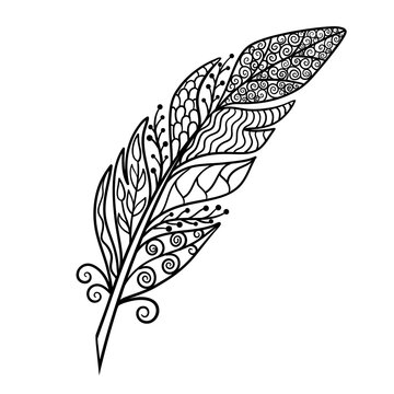 recommend clip art: Vector feather in zen art style, coloring page
