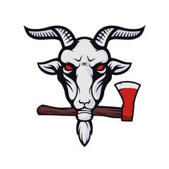 angry goat head with axe vector illustration white background