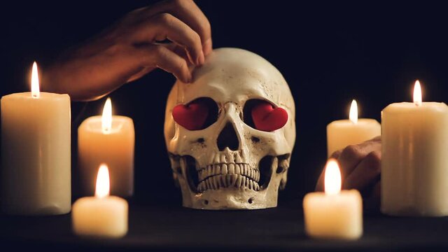 a magical ceremony with a skull and candles