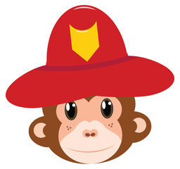 Monkey in Fire Fighter Helmet Smiling Isolated on White with Clipping Path