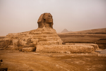 Fototapeta na wymiar Famous Egyptian Pyramids of Giza. Landscape in Egypt. Pyramid in desert. Africa. Wonder of the World