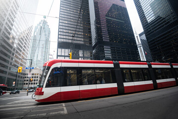 Tram streetcar in Toronto, Ontario, Canada - obrazy, fototapety, plakaty
