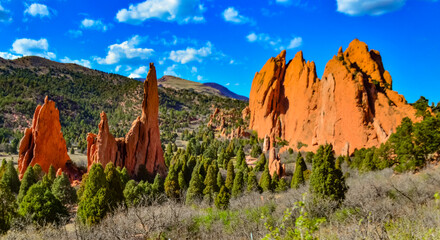 Eroded red-sandstone formations. Garden of the Gods, Colorado Springs, Colorado
