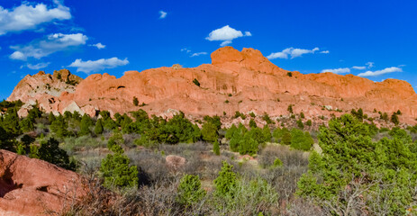 Fototapeta na wymiar Eroded red-sandstone formations. Garden of the Gods, Colorado Springs, Colorado