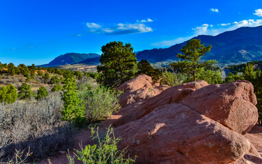 Eroded red-sandstone formations. Garden of the Gods, Colorado Springs, Colorado