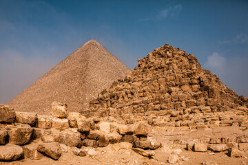 Famous Egyptian Pyramids of Giza.  Landscape in Egypt. Pyramid in desert. Africa. Wonder of the World