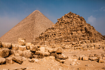 Famous Egyptian Pyramids of Giza.  Landscape in Egypt. Pyramid in desert. Africa. Wonder of the World