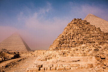 Famous Egyptian Pyramids of Giza.  Landscape in Egypt. Pyramid in desert. Africa. Wonder of the World