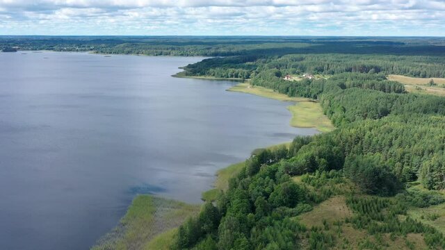 Aerial view at Braslav lakes in National Park. Blue beautiful water. Belarus.