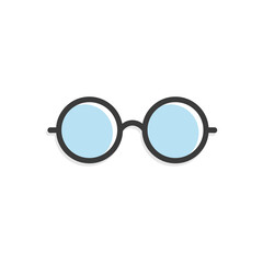Fototapeta premium Glasses icon. Flat round blue glasses. Vector illustration isolated on white.