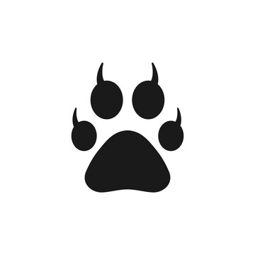 Paw icon. Black print paw trace. Footprint of unknown animal. Vector isolated on a white.