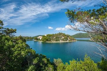 Benedictine monastery and church on St Mary's island, in the middle of Big Lake of Mljet national...