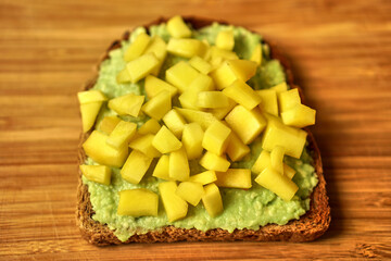 avocado mango sandwich for a healthy breakfast and snack. Proper nutrition. Delicious and healthy food. High quality photo