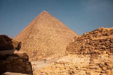 Famous Egyptian Pyramids of Giza.  Landscape in Egypt. Pyramid in desert. Africa. Wonder of the...