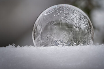 wintry frozen soap bubble