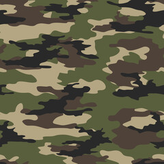 Fototapeta premium Green army camouflage seamless vector pattern. Military texture.