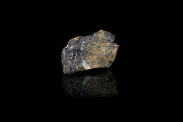 Galena, Galenit - PbS, from Kajal, Kazakhstan on black glass background.