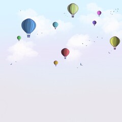 Balloons in the sky watercolor background  hand drawn wallpaper