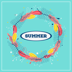 bright wreath, on a blue background, with a place for an inscription, Floral motifs, plants