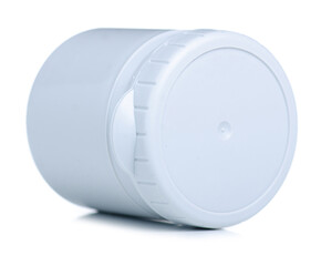 White gray plastic jar cream health care on white background isolation