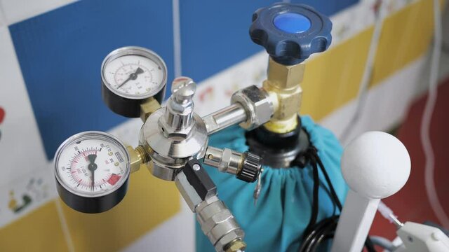 A cylinder of medical CO2 gas. Apparatus for injection of carbon dioxide. Stavropol, Russia - 7.09.20