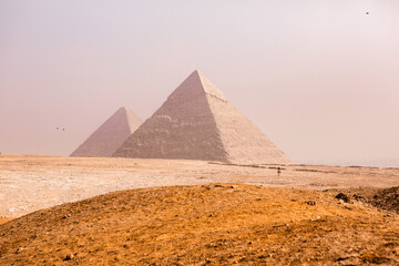 Famous Egyptian Pyramids of Giza.  Landscape in Egypt. Pyramid in desert. Africa. Wonder of the World