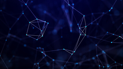 Abstract digital background of points and lines. Glowing plexus. Big data. Network or connection. Abstract technology science background. 3d rendering