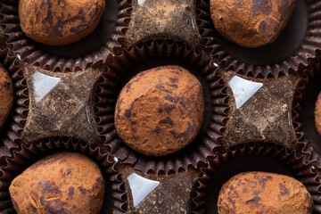 bitter chocolate candies with cocoa