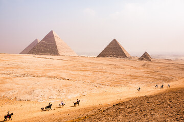 Famous Egyptian Pyramids of Giza.  Landscape in Egypt. Pyramid in desert. Africa. Wonder of the World