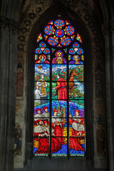 Europe, Austria, Vienna, Inner City (UNESCO World Heritage Site), Votive Church stained glass window