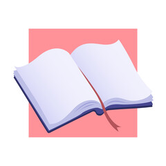 Opened handbook with a bookmark. Reading and knowledge symbol. Colorful flat illustration.