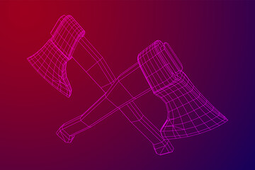 Wooden Hatchet Axe. Woodworking or lumberjack. Wireframe low poly mesh vector illustration.