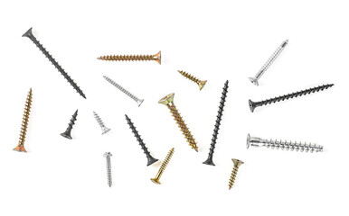 Top view of different screws isolated on a white background
