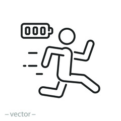 happy person icon, positive or power, charged  battery energy, high charge, good workplace, leader, thin line symbol on white background - editable stroke vector illustration