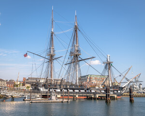 Fototapeta na wymiar Old Ironsides at its permanent spot in the Charlestown Navy Yard, Boston