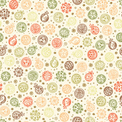 Hand drawn doodle floral circles - Abstract Seamless Pattern. Vintage polka dots background.