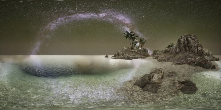 VR 360 Beautiful fantasy tropical beach with Milky Way star in night skies