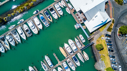 Aerial view on the boats resting in a marina. Auckland, New Zealand